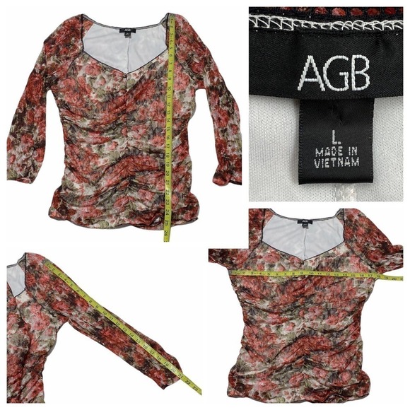 Agb Long Sleeve Printed Sweetheart Neckline Blouse - Picture 11 of 12